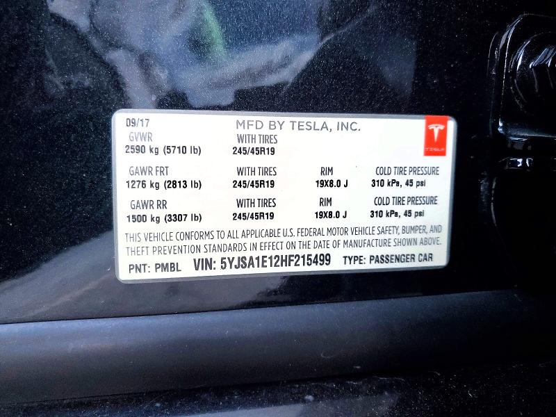 Продажа на аукционе авто 2017 Tesla Model S, vin: 5YJSA1E12HF215499, номер лота: 74868415