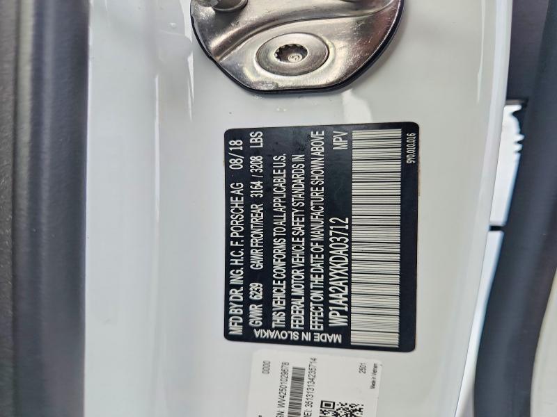 99423075 :رقم المزاد ، WP1AA2AYXKDA03712 vin ، 2019 Porsche Cayenne مزاد بيع