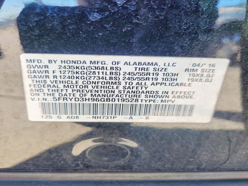 Aukcja sprzedaży 2016 Acura Mdx, vin: 5FRYD3H96GB019528, numer aukcji: 74754095