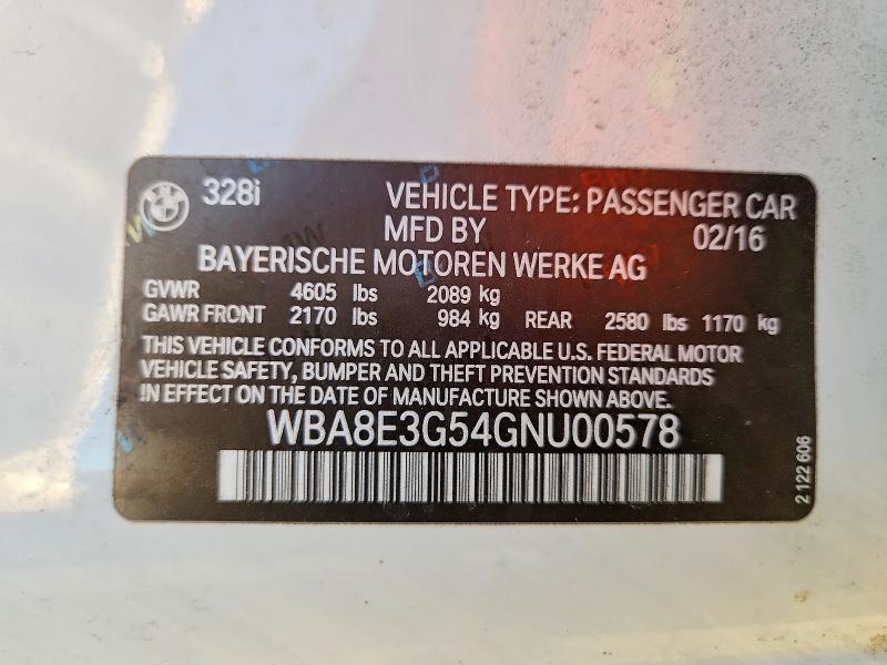 Продаж на аукціоні авто 2016 Bmw 328, vin: WBA8E3G54GNU00578, номер лоту: 75100475