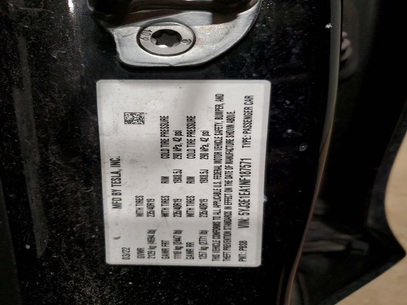 99156205 :رقم المزاد ، 5YJ3E1EA1NF187571 vin ، 2022 Tesla Model 3 مزاد بيع