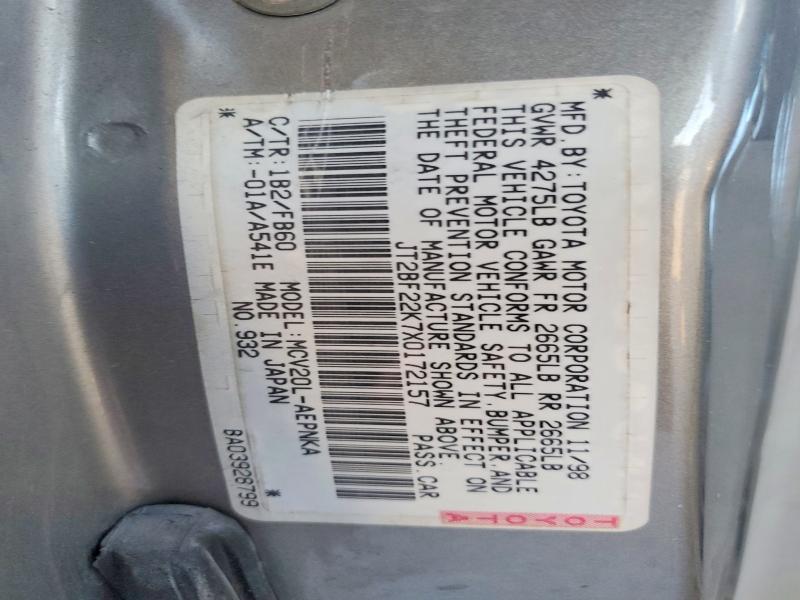 Aukcja sprzedaży 1998 Toyota Camry Le, vin: JT2BF22K7X0172157, numer aukcji: 72809355