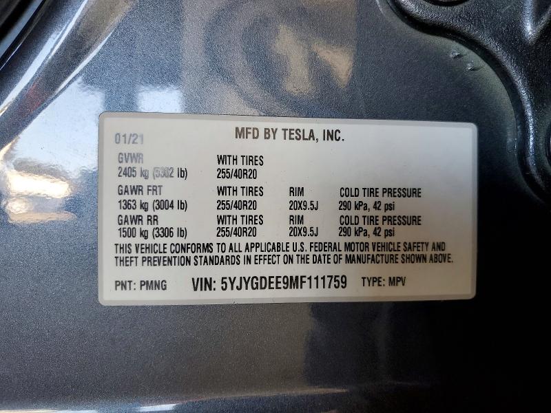 Продажа на аукционе авто 2021 Tesla Model Y, vin: 5YJYGDEE9MF111759, номер лота: 74345515