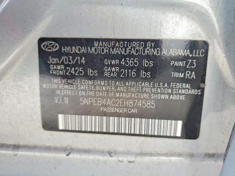 2014 Hyundai Sonata მანქანა იყიდება აუქციონზე, vin: 5NPEB4AC2EH874585, აუქციონის ნომერი: 72471835