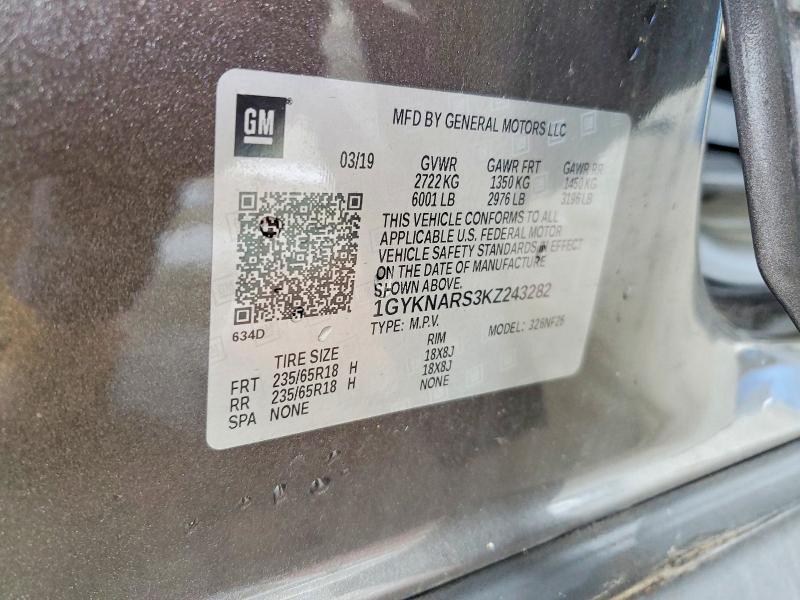 74440065 :رقم المزاد ، 1GYKNARS3KZ243282 vin ، 2019 Cadillac Xt5 مزاد بيع