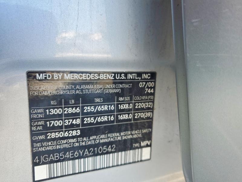 72266105 :رقم المزاد ، 4JGAB54E6YA210542 vin ، 2000 Mercedes-benz Ml مزاد بيع