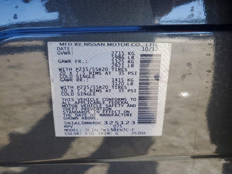 72757495 :رقم المزاد ، 5N1AL0MN4DC325123 vin ، 2013 Infiniti Jx35 مزاد بيع