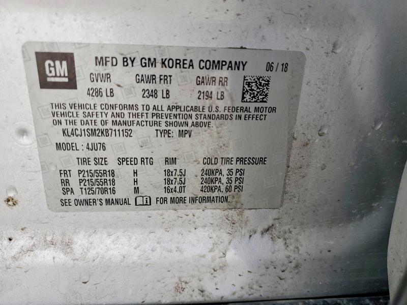98638325 :رقم المزاد ، KL4CJ1SM2KB711152 vin ، 2019 Buick Encore مزاد بيع