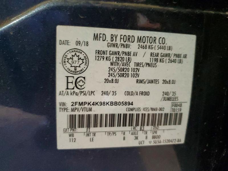 Продажа на аукционе авто 2019 Ford Edge, vin: 2FMPK4K98KBB05894, номер лота: 72727185