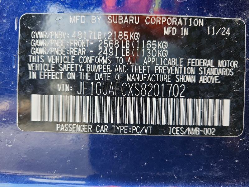 2025 Subaru Impreza მანქანა იყიდება აუქციონზე, vin: JF1GUAFCXS8201702, აუქციონის ნომერი: 99200745