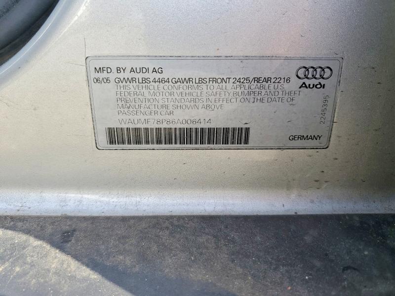 75251245 :رقم المزاد ، WAUMF78P86A006414 vin ، 2006 Audi A3 مزاد بيع
