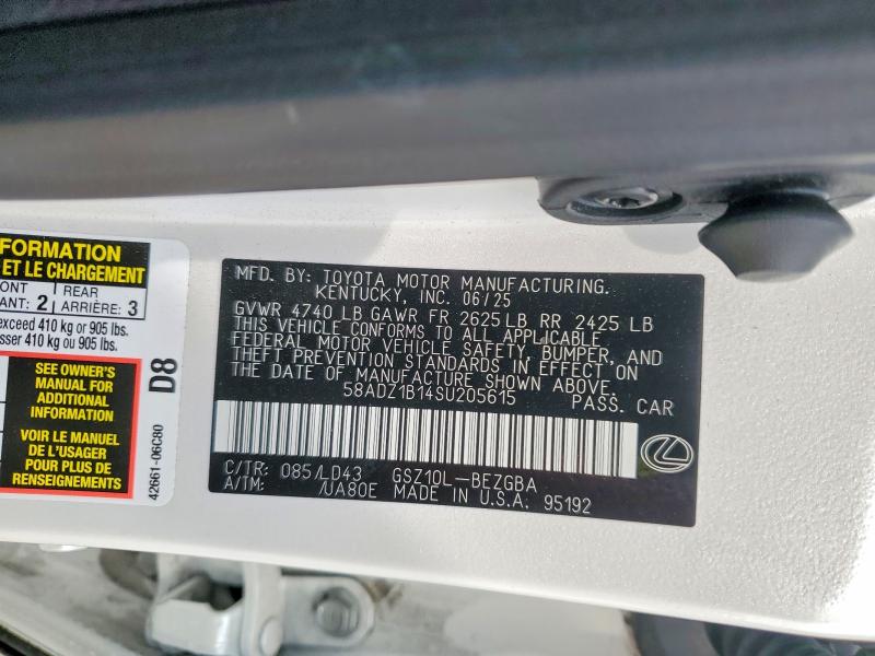 72653595 :رقم المزاد ، 58ADZ1B14SU205615 vin ، 2025 Lexus Es 350 مزاد بيع