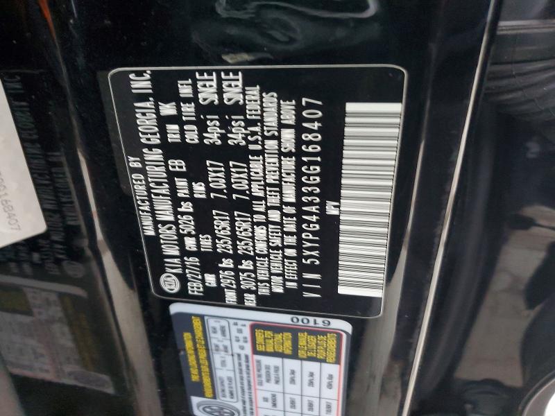 73369515 :رقم المزاد ، 5XYPG4A33GG168407 vin ، 2016 Kia Sorento مزاد بيع