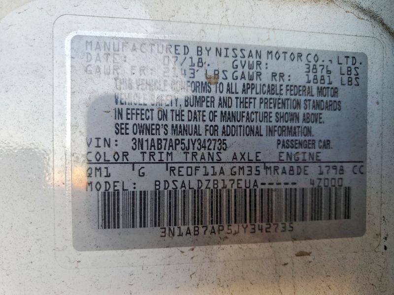 Aukcja sprzedaży 2018 Nissan Sentra, vin: 3N1AB7AP5JY342735, numer aukcji: 75171355
