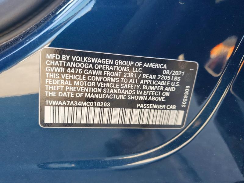 Aukcja sprzedaży 2021 Volkswagen Passat, vin: 1VWAA7A34MC018263, numer aukcji: 75164035