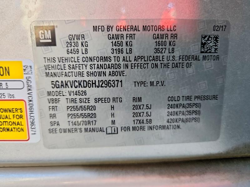 74246305 :رقم المزاد ، 5GAKVCKD6HJ296371 vin ، 2017 Buick Enclave مزاد بيع