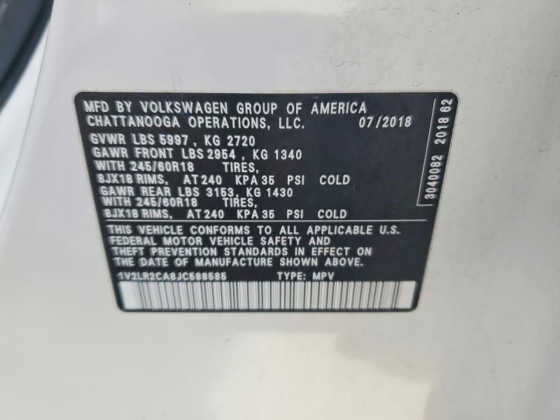 Продаж на аукціоні авто 2018 Volkswagen Atlas, vin: 1V2LR2CA8JC588585, номер лоту: 99592595