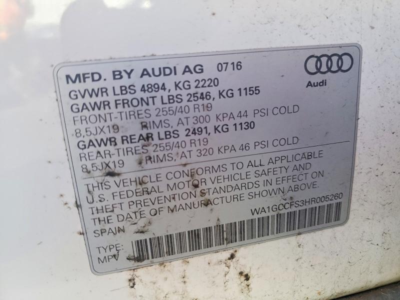 Aukcja sprzedaży 2017 Audi Q3, vin: WA1GCCFS3HR005260, numer aukcji: 98681465