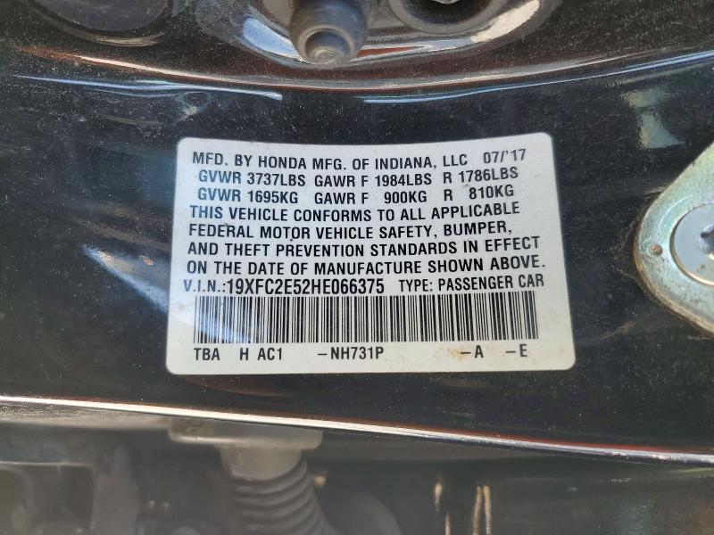 Aukcja sprzedaży 2017 Honda Civic, vin: 19XFC2E52HE066375, numer aukcji: 74792265