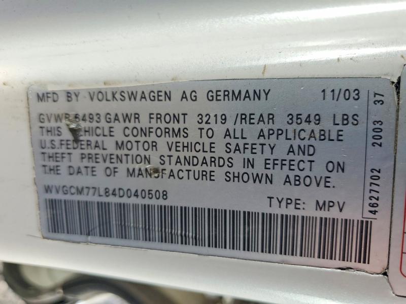 73346515 :رقم المزاد ، WVGCM77L84D040508 vin ، 2004 Volkswagen Touareg مزاد بيع