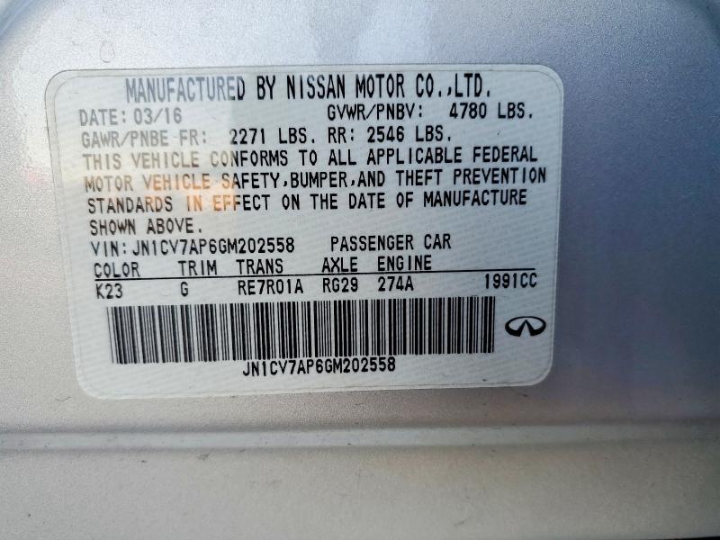 Aukcja sprzedaży 2016 Infiniti Q50 Base, vin: JN1CV7AP6GM202558, numer aukcji: 99385065