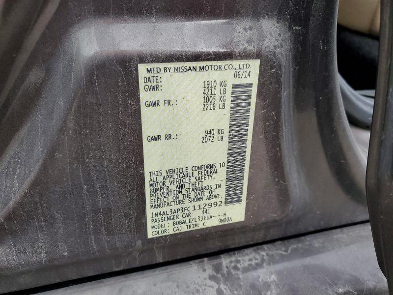 2015 Nissan Altima მანქანა იყიდება აუქციონზე, vin: 1N4AL3AP3FC112992, აუქციონის ნომერი: 72879495