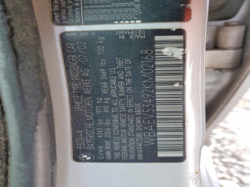 99540935 :رقم المزاد ، WBAEV53492KM02168 vin ، 2002 Bmw 330 مزاد بيع