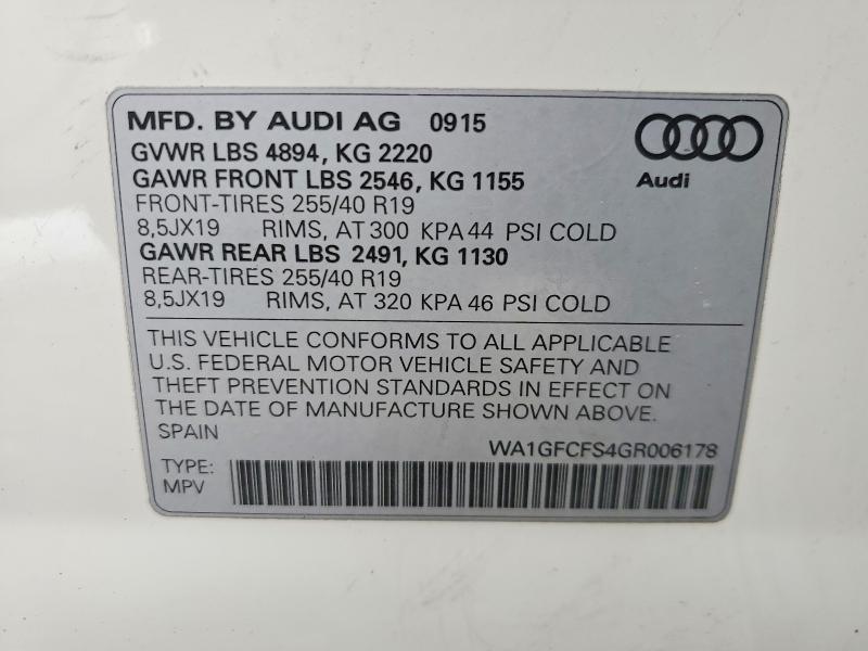 Продаж на аукціоні авто 2016 Audi Q3, vin: WA1GFCFS4GR006178, номер лоту: 99284955
