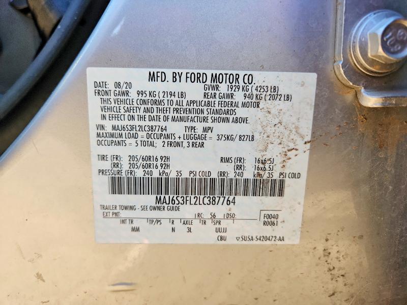 75608055 :رقم المزاد ، MAJ6S3FL2LC387764 vin ، 2020 Ford Ecosport مزاد بيع