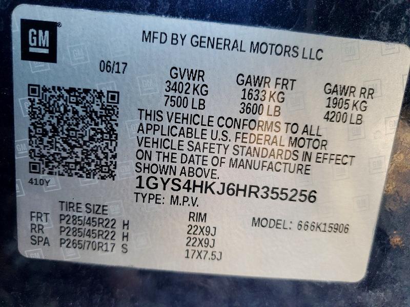 98846405 :رقم المزاد ، 1GYS4HKJ6HR355256 vin ، 2017 Cadillac Escalade مزاد بيع
