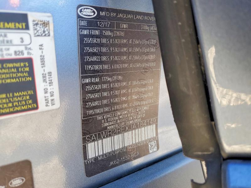 2018 Land Rover Range Rover Sport მანქანა იყიდება აუქციონზე, vin: SALWR2REXJA184149, აუქციონის ნომერი: 93153655