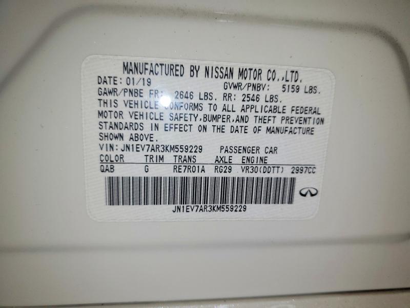 73815815 :رقم المزاد ، JN1EV7AR3KM559229 vin ، 2019 Infiniti Q50 مزاد بيع