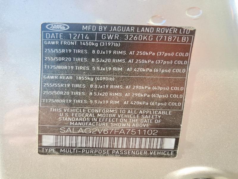 2015 Land Rover Lr4 Hse მანქანა იყიდება აუქციონზე, vin: SALAG2V67FA751102, აუქციონის ნომერი: 74814375