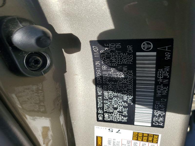 Aukcja sprzedaży 2008 Toyota Prius, vin: JTDKB20U883339004, numer aukcji: 97044275