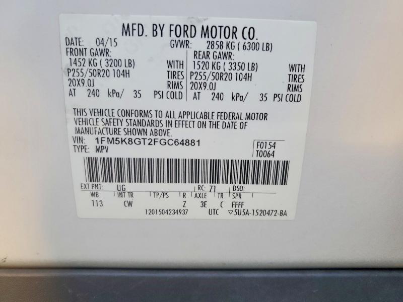 Aukcja sprzedaży 2015 Ford Explorer, vin: 1FM5K8GT2FGC64881, numer aukcji: 75630515