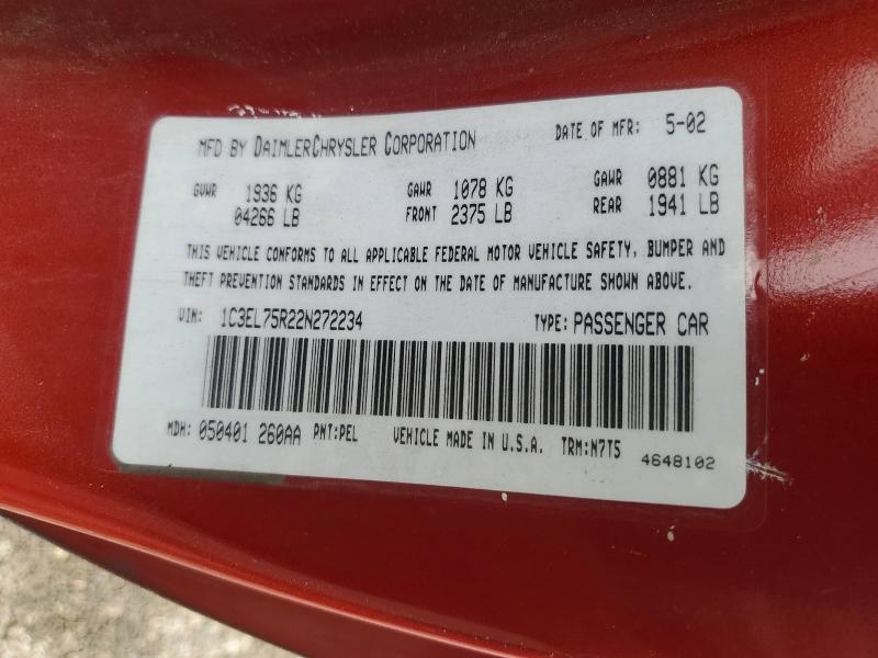 Продажа на аукционе авто 2002 Chrysler Sebring, vin: 1C3EL75R22N272234, номер лота: 73818975