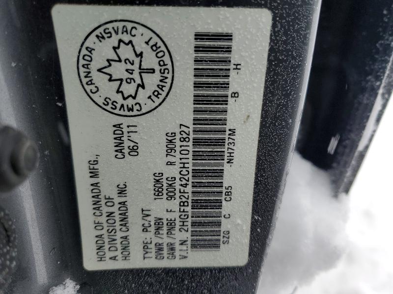72455905 :رقم المزاد ، 2HGFB2F42CH101827 vin ، 2012 Honda Civic مزاد بيع
