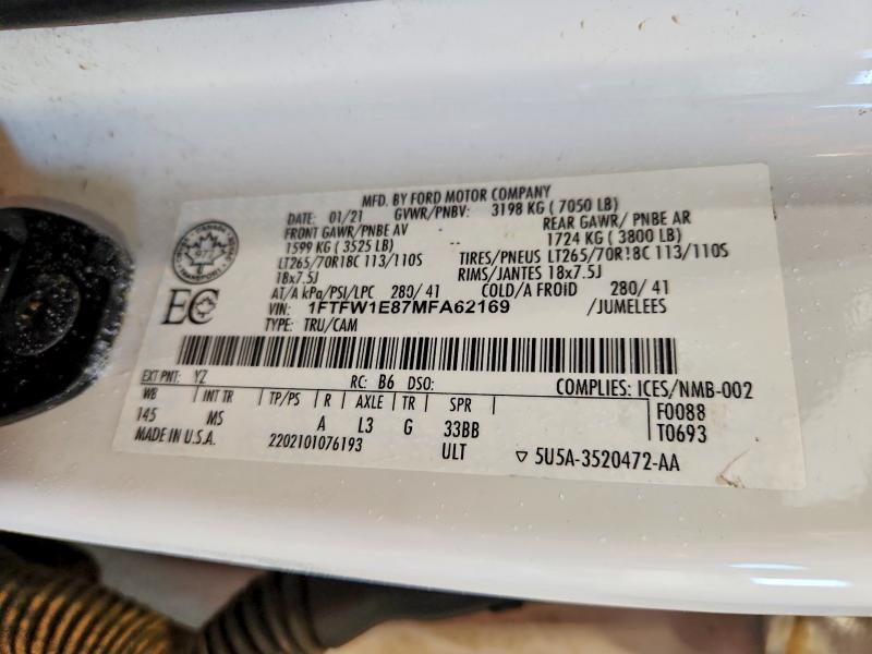 98448545 :رقم المزاد ، 1FTFW1E87MFA62169 vin ، 2021 Ford F150 مزاد بيع