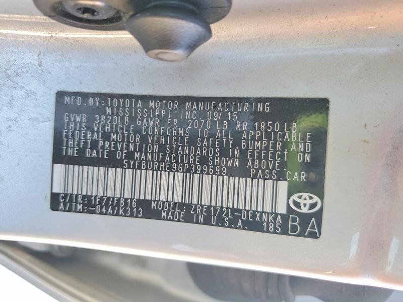 Продажа на аукционе авто 2016 Toyota Corolla, vin: 5YFBURHE9GP399699, номер лота: 72469905