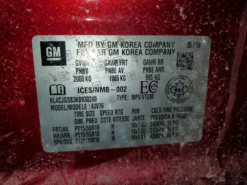 Продаж на аукціоні авто 2019 Buick Encore, vin: KL4CJGSB3KB930249, номер лоту: 74088585