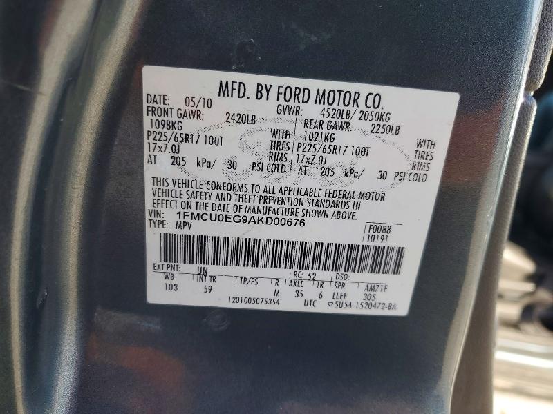2010 Ford Escape მანქანა იყიდება აუქციონზე, vin: 1FMCU0EG9AKD00676, აუქციონის ნომერი: 73429625
