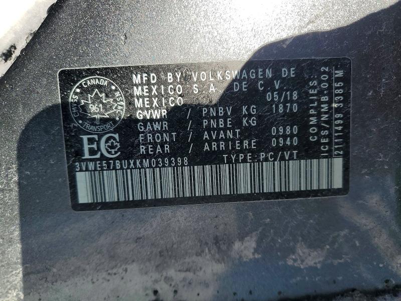 Aukcja sprzedaży 2019 Volkswagen Jetta, vin: 3VWE57BUXKM039398, numer aukcji: 99853085