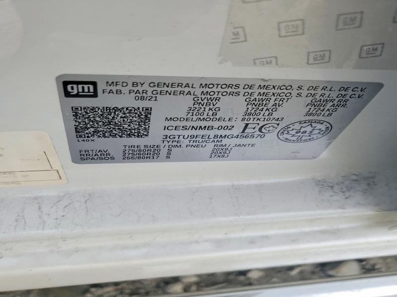 Aukcja sprzedaży 2021 Gmc Sierra K15, vin: 3GTU9FEL8MG456570, numer aukcji: 96179315