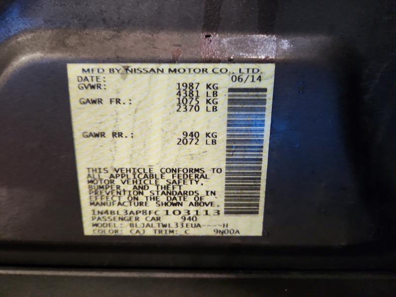 2015 Nissan Altima მანქანა იყიდება აუქციონზე, vin: 1N4BL3AP8FC103113, აუქციონის ნომერი: 73793995