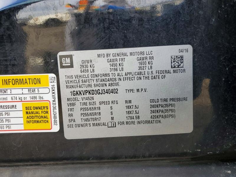 2016 Gmc Acadia მანქანა იყიდება აუქციონზე, vin: 1GKKVPKD3GJ340402, აუქციონის ნომერი: 73060995