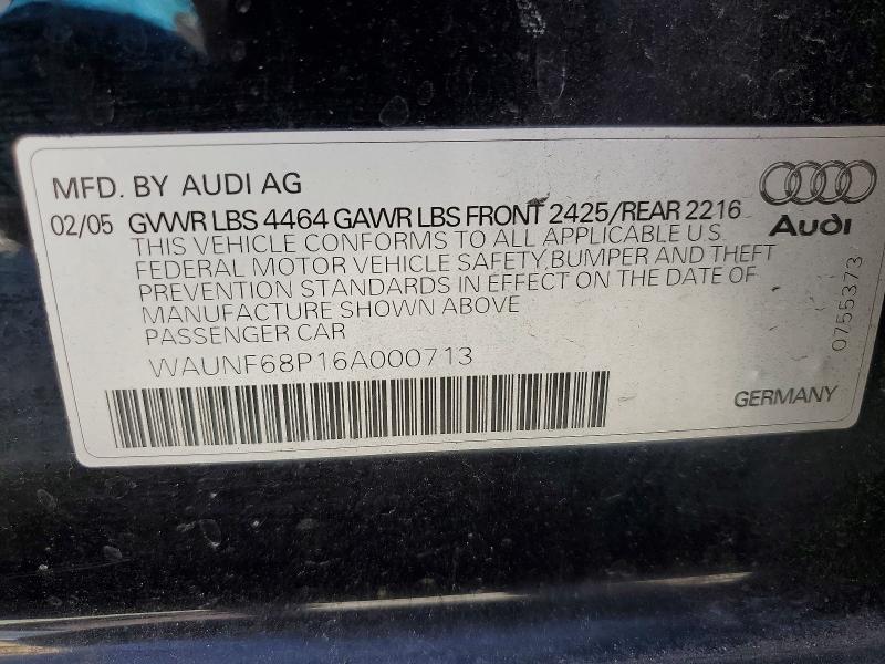 74245705 :رقم المزاد ، WAUNF68P16A000713 vin ، 2006 Audi A3 مزاد بيع