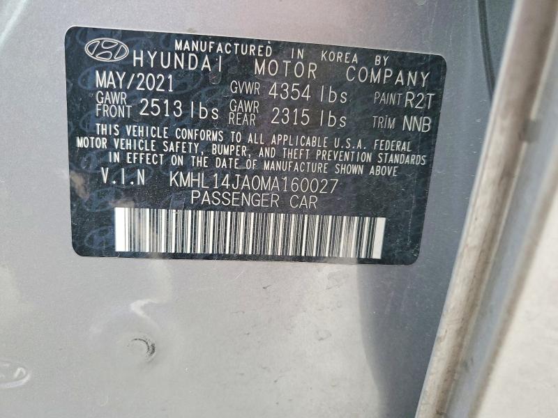 Продажа на аукционе авто 2021 Hyundai Sonata, vin: KMHL14JA0MA160027, номер лота: 74220375
