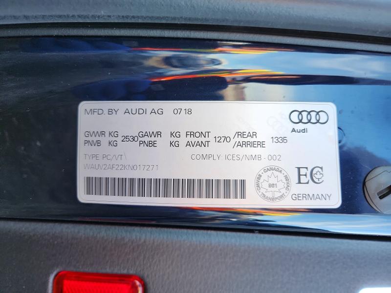 74249385 :رقم المزاد ، WAUV2AF22KN017271 vin ، 2019 Audi A7 مزاد بيع