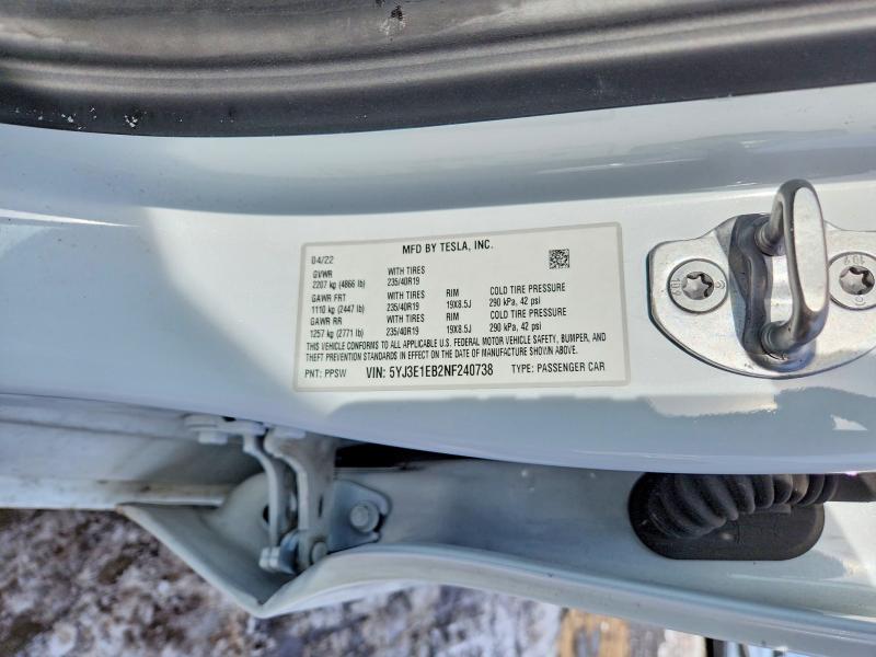 73897785 :رقم المزاد ، 5YJ3E1EB2NF240738 vin ، 2022 Tesla Model 3 مزاد بيع