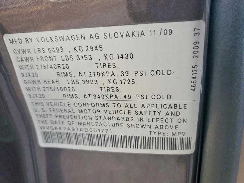 Продаж на аукціоні авто 2010 Volkswagen Touareg, vin: WVGAK7A97AD001771, номер лоту: 74641445